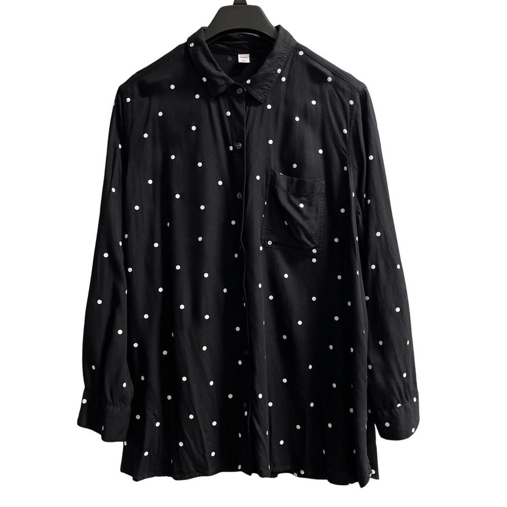 Old Navy Top Black White Polka Dot Button Down Size XXL Lightweight Layer Casual